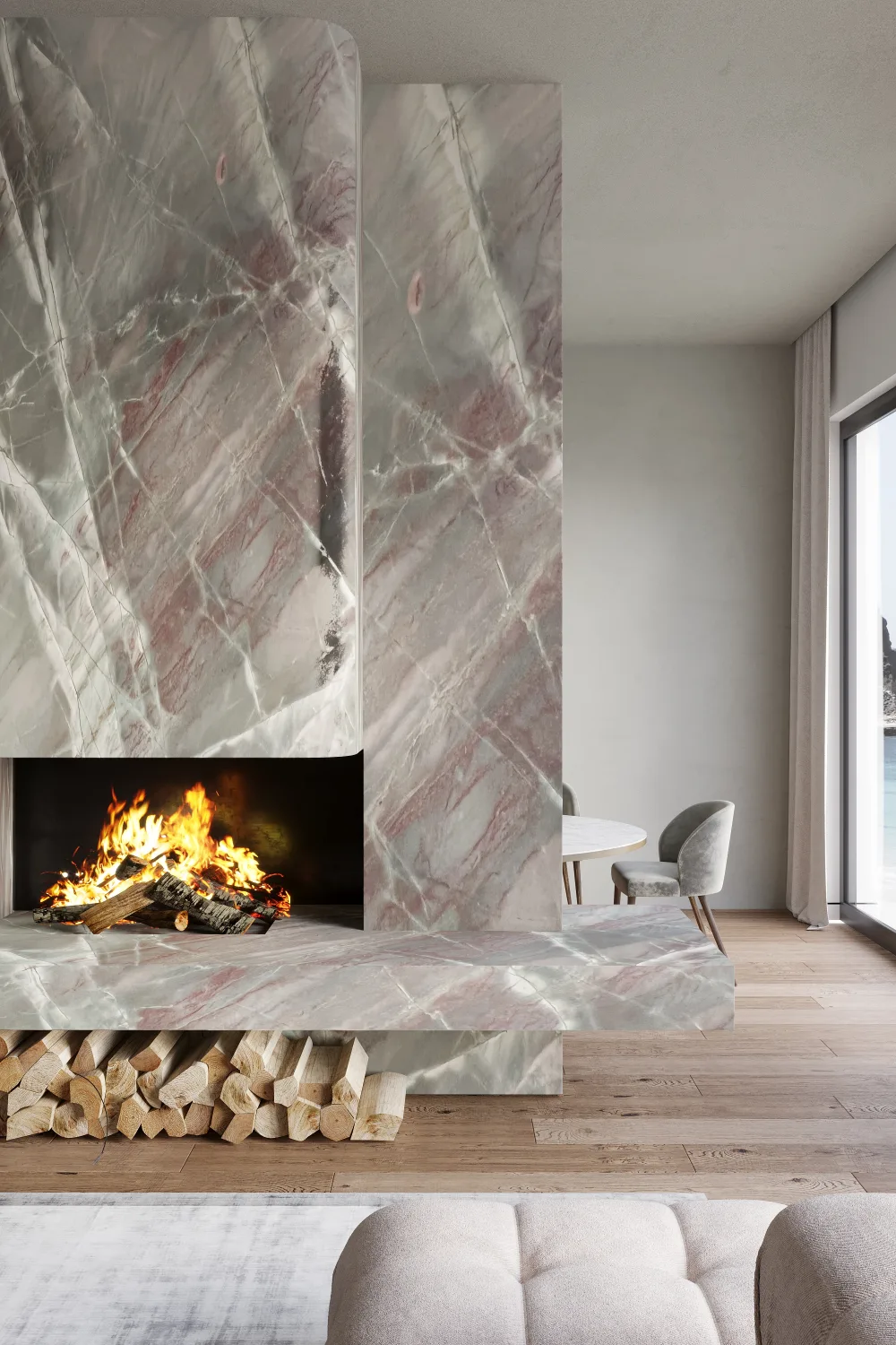 Travertino Classico indoor-outdoor villa — natural stone Miami