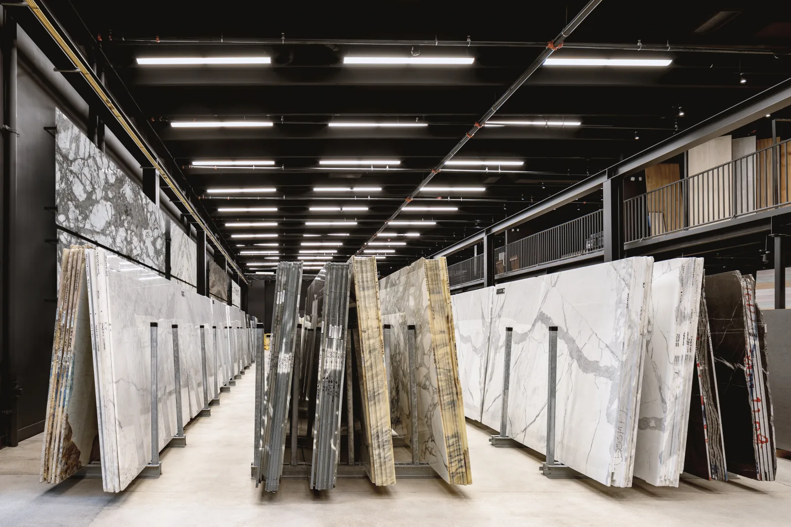 ARCA Wynwood luxury stone showroom with full marble slabs on display
