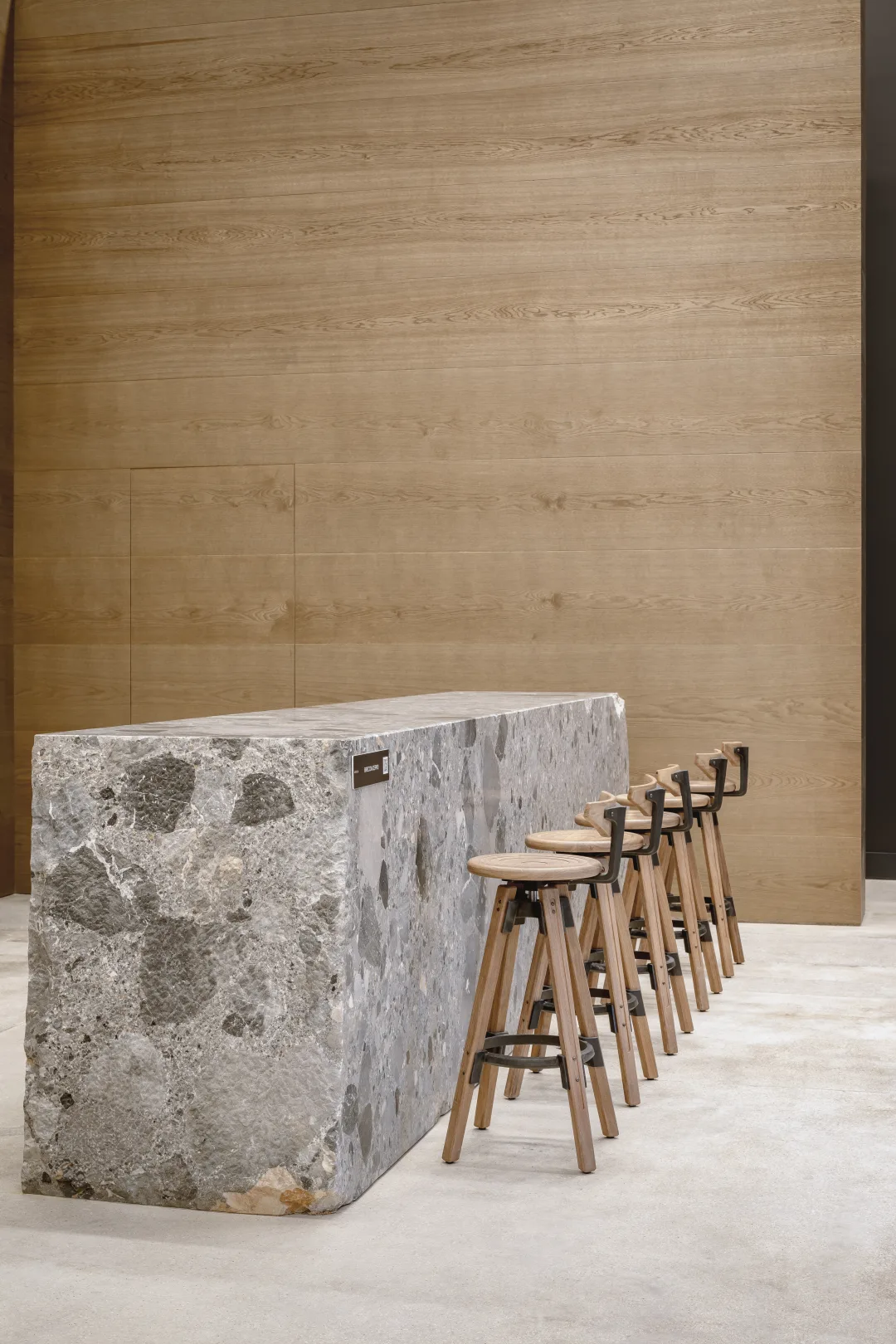 Full natural stone slab standing in the ARCA Wynwood showroom