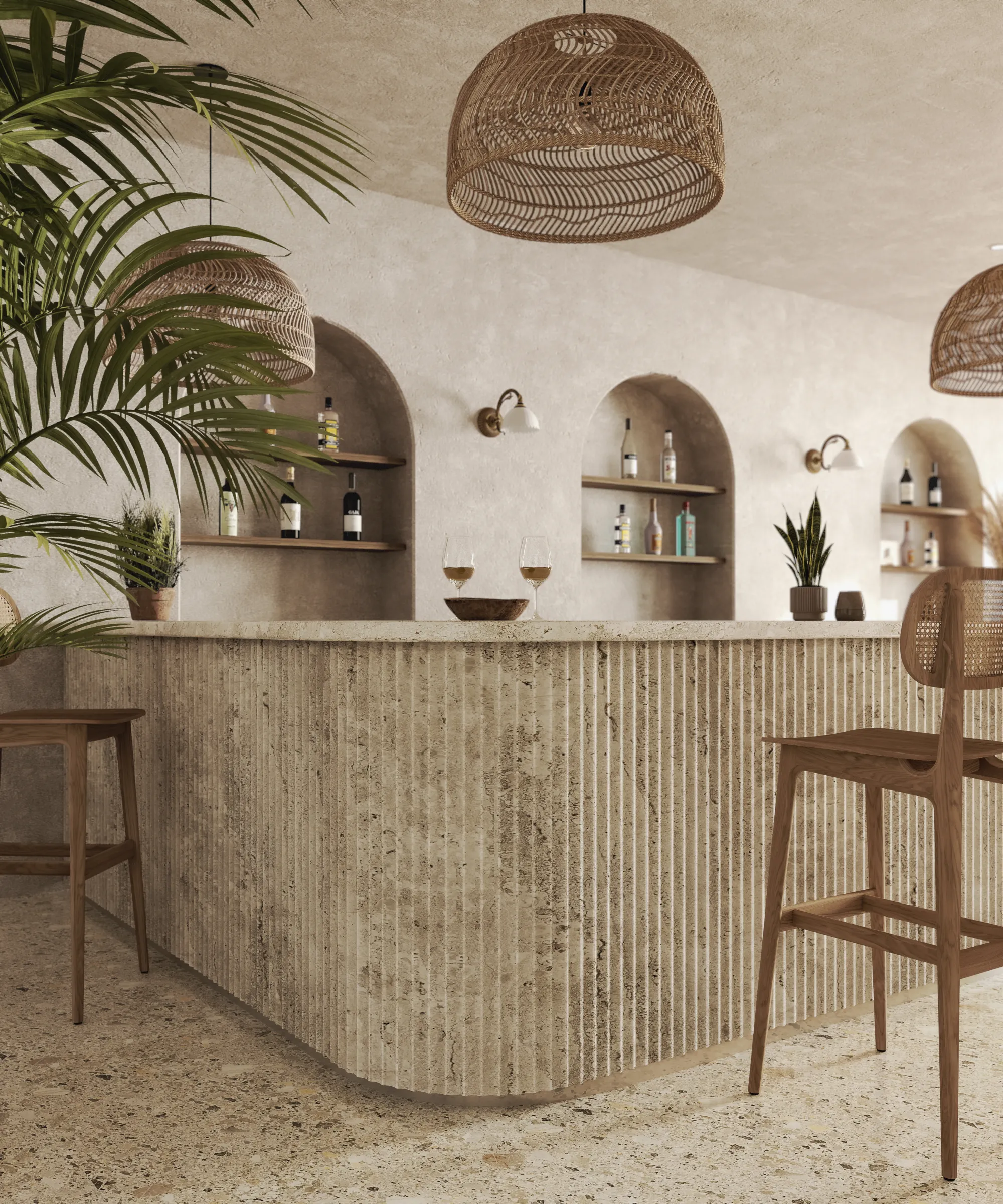 Ondulato Alabastrino fluted travertine — natural stone Miami