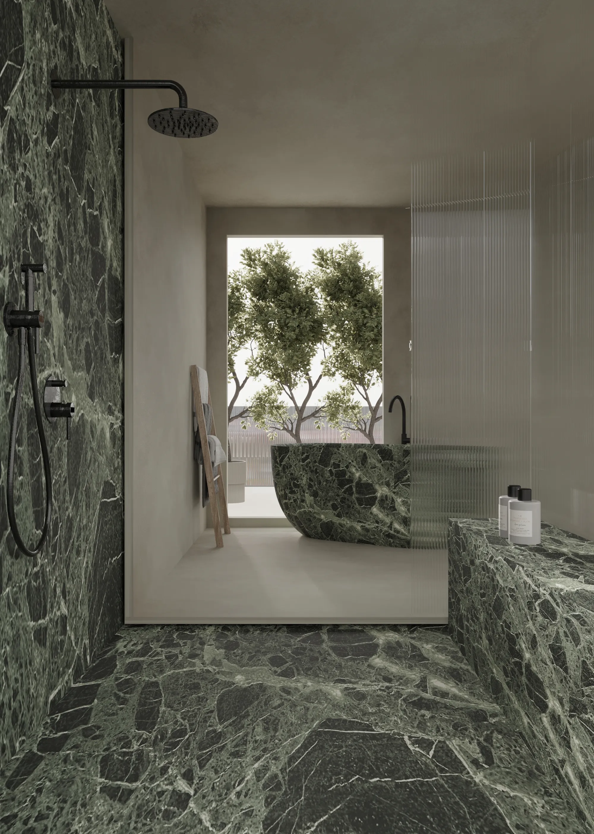 Verde Alpi green marble slab — exotic stone Miami